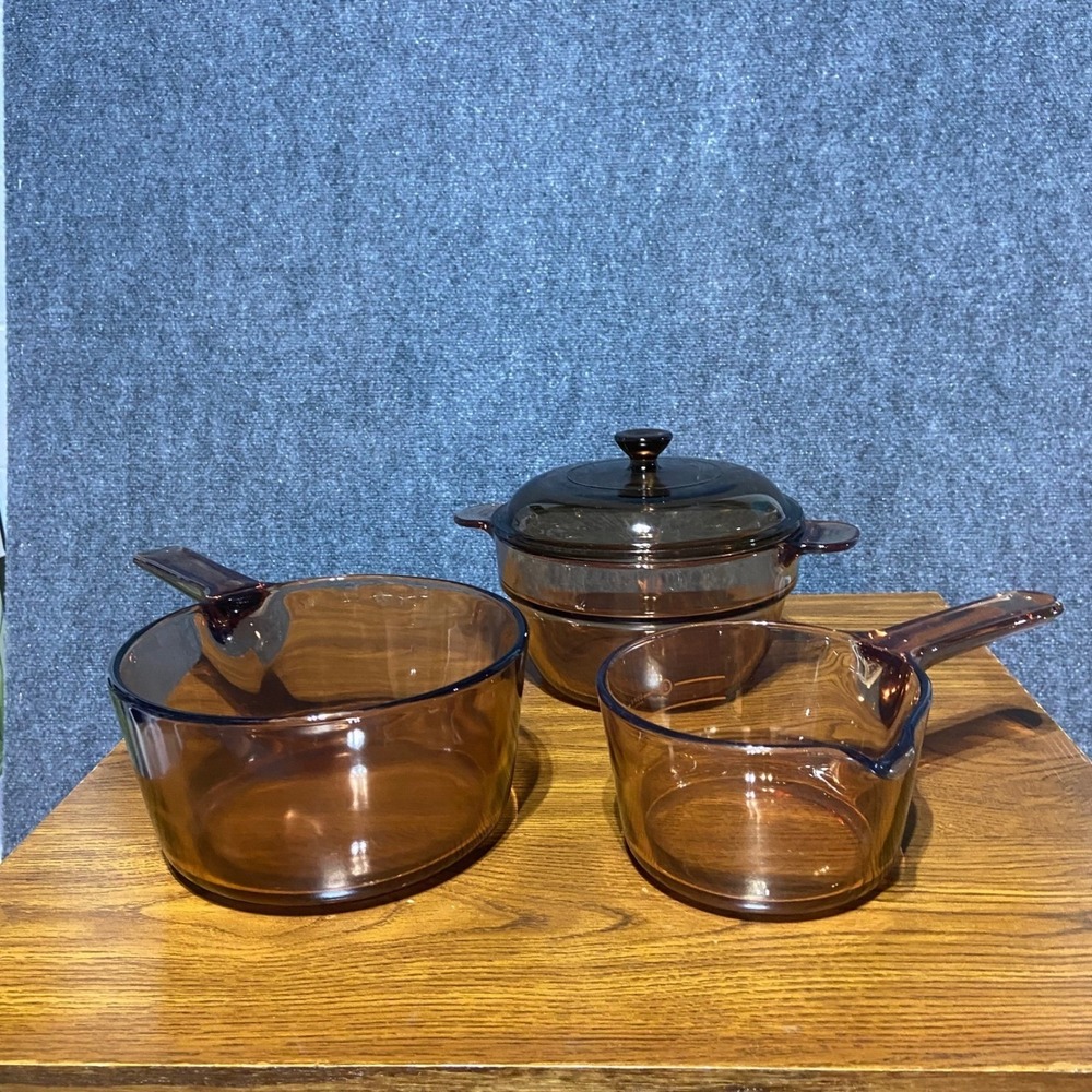 Corning Visions Amber Glass Cookware Set 4pc V-20-B 2L Casserole 1.5L 0.7L Pans